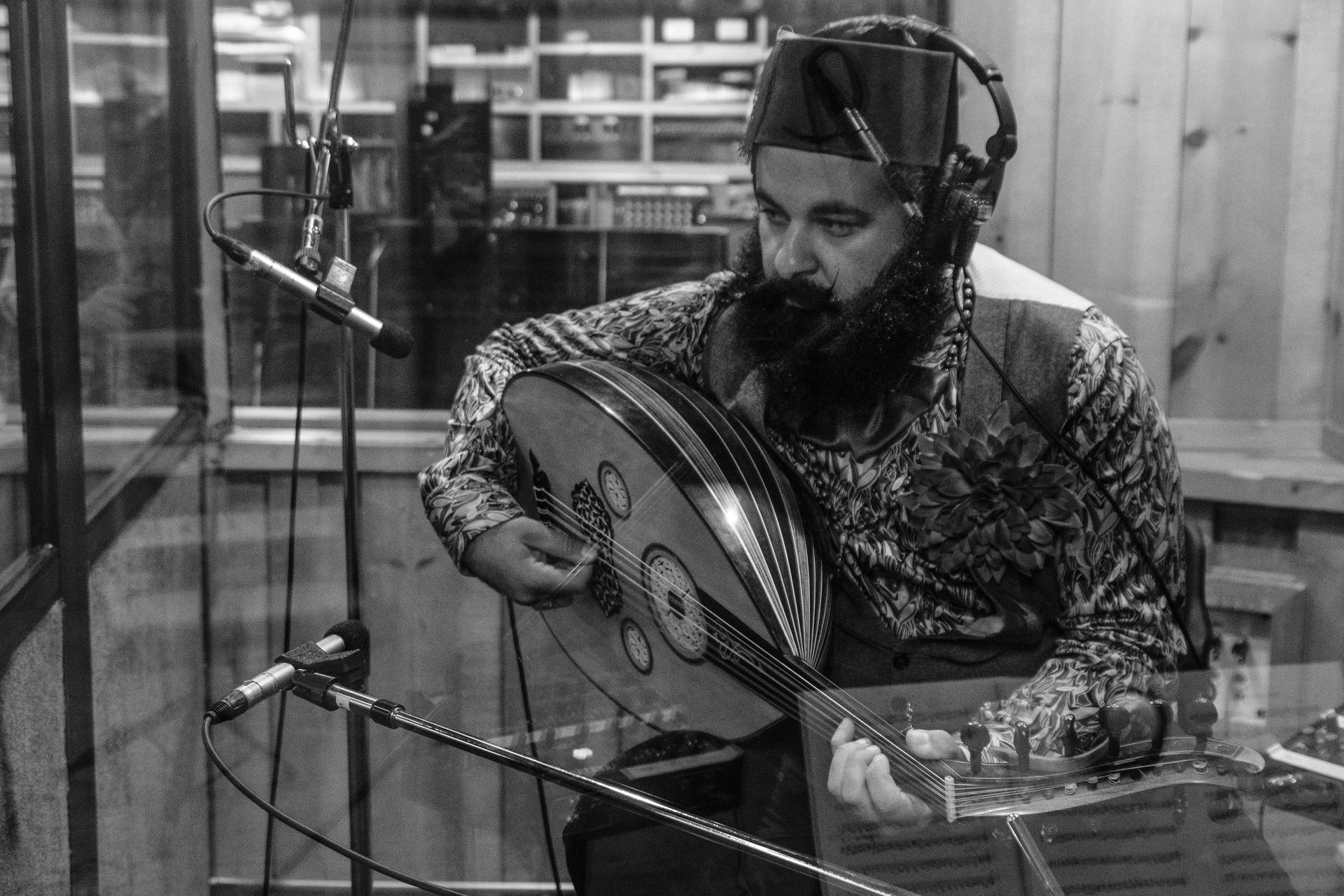 Joseph Tawadros in the studio during a recording session