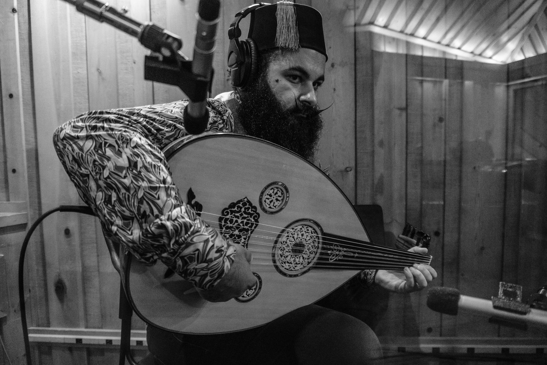 Joseph Tawadros in the studio during a recording session
