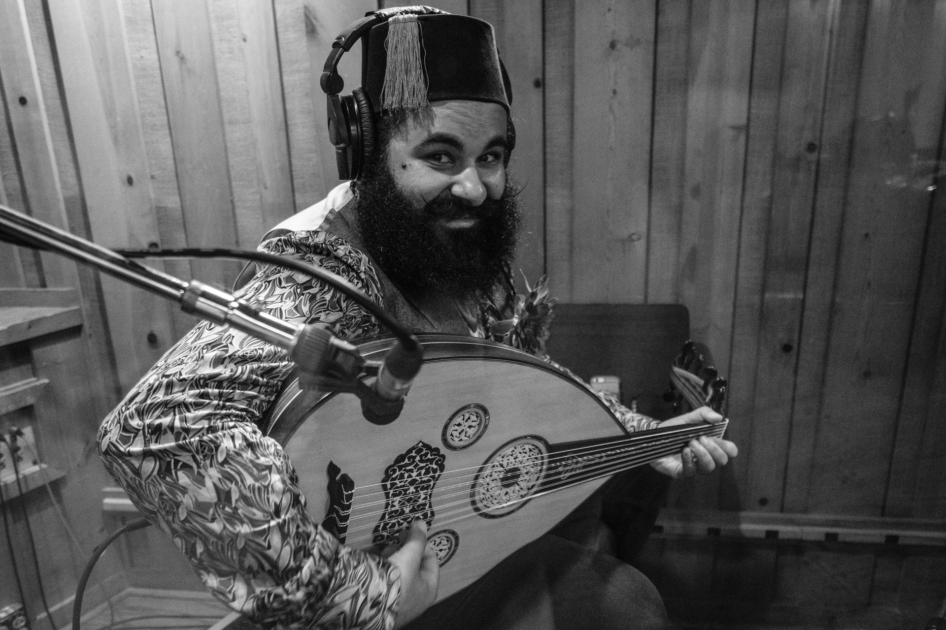 Joseph Tawadros in the studio during a recording session